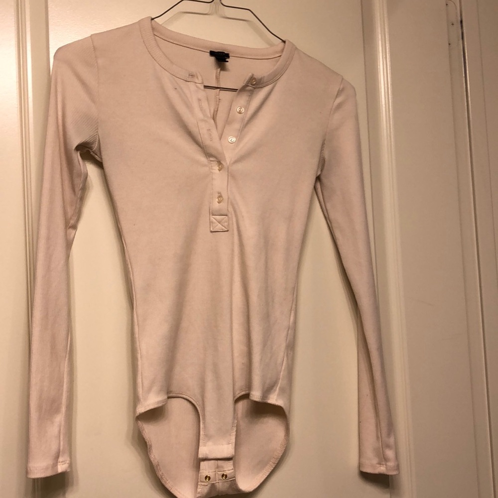JCrew ribbed bodysuit Henley shirt (blush nude) XS